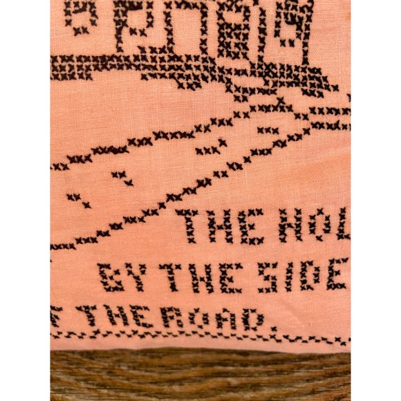 Vintage 1930s Feather Pillow Cross Stitched "the House by the Side Of the Road" - Picture 12 of 14